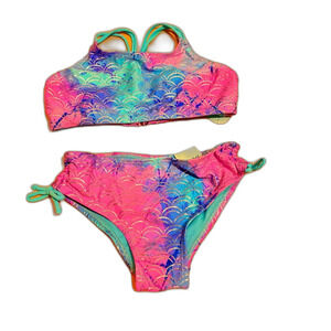 2 pc mermaid print pink purple blue turquoise  bikini  Swim Set size 10